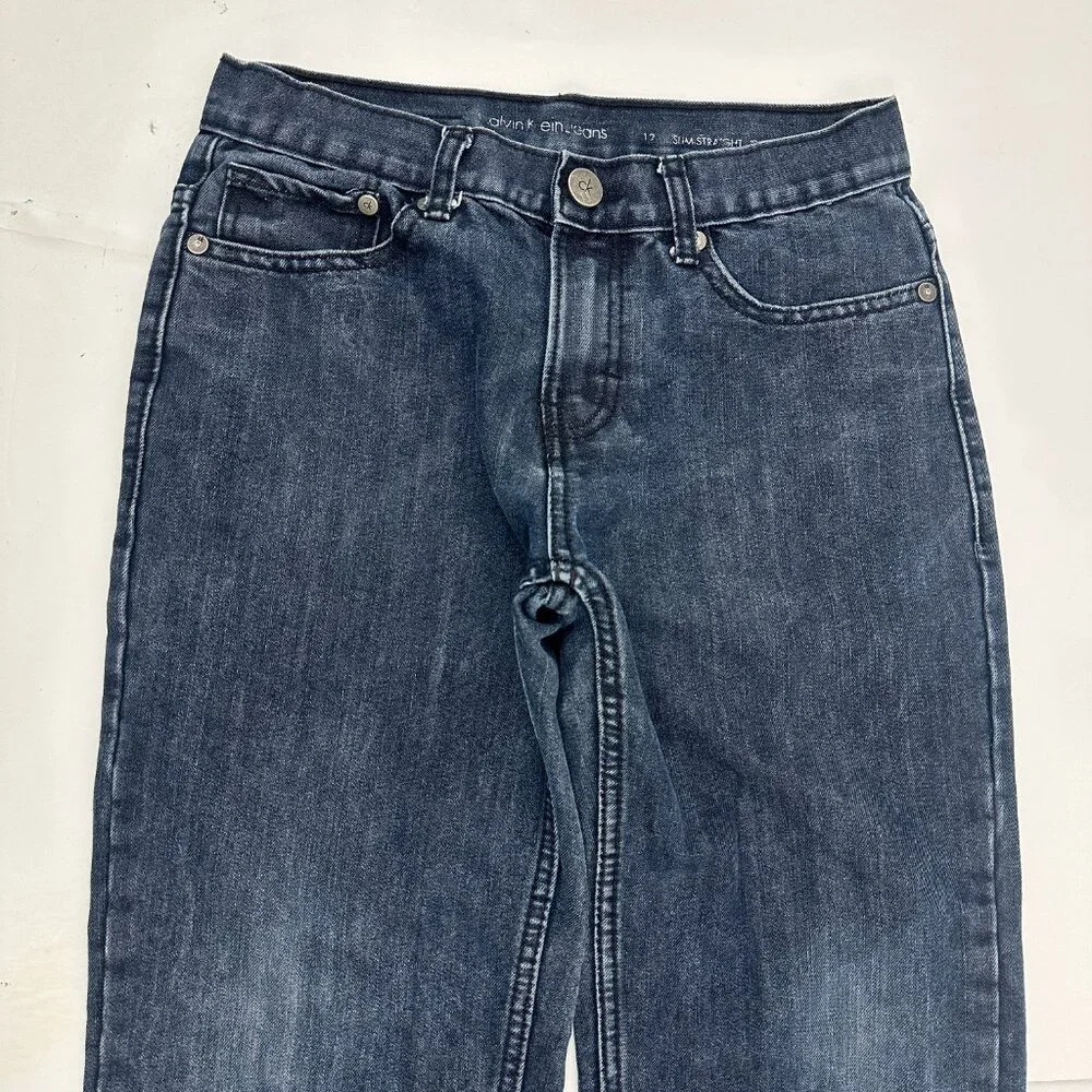 Calvin Klein Slim‎ Straight Boy's size 12 Dark Wash Blue Denim Jeans